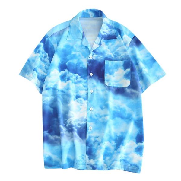 

men's casual shirts womail fashion summer men polyester sky blue creative pattern short sleeve beach loose blouse 2021, White;black