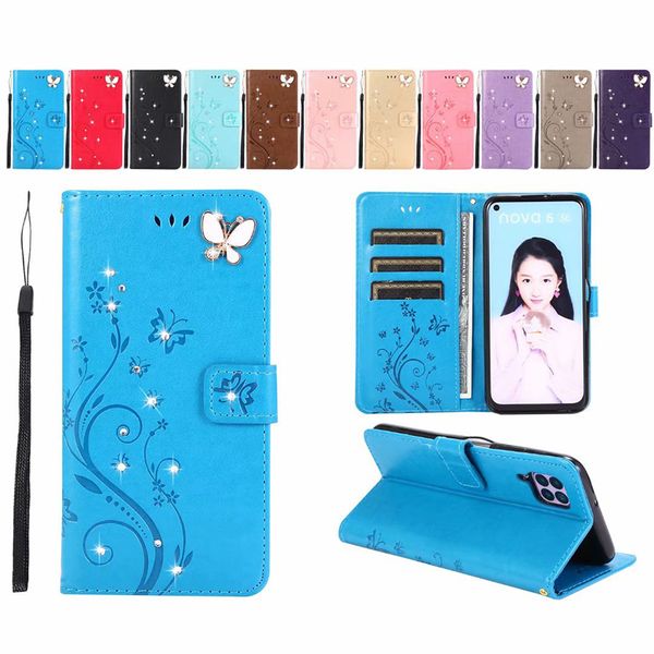 

leather phone case for huawei p20 p30 p40 mate 20 mate 30 wallet flip diamond shockproof protective case for honor 10 20
