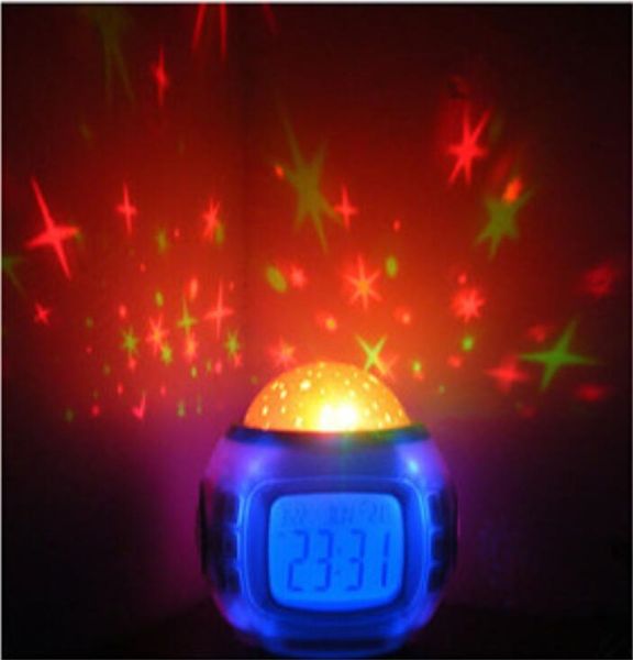 Mini cor mudando digital LED despertador colorido som natural acordar luz de cabeceira redonda termômetro eletrônico calendário por ups