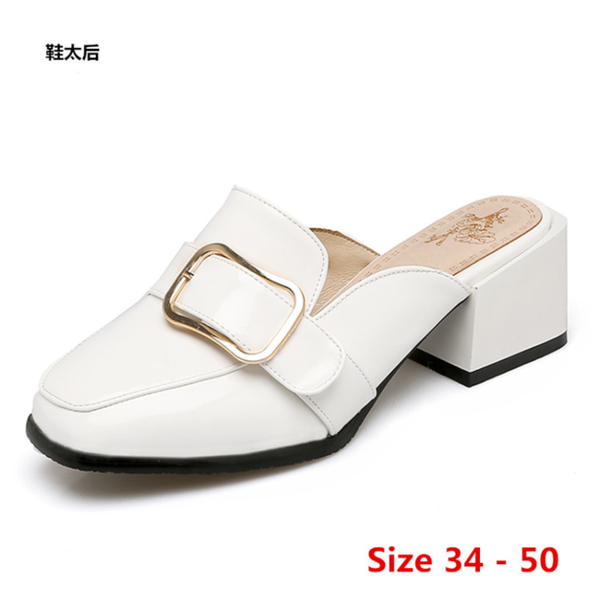 

dress shoes mules high heels slip on square toe women sandala student slingbacks heel woman pumps big size 34 - 50, Black