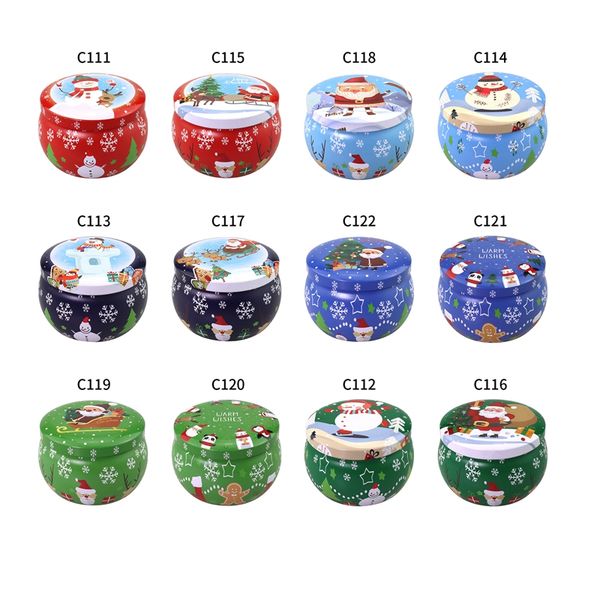 

cute xmas tinplate box christmas santa snowman elk print candy tea candle box aromatherapy candle jar colorful xmas gift storage box vt1624