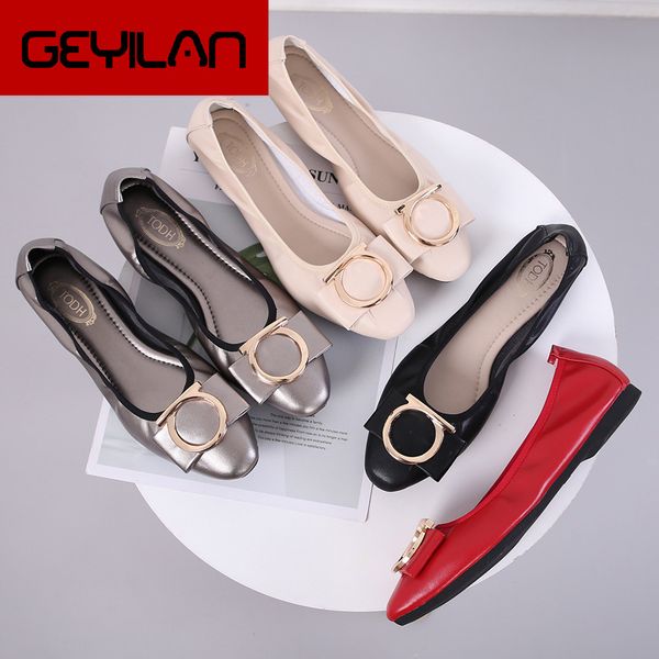

pregnant woman shoes soft bottom chinese red round toe comfortable foldable ballet shoes solid color metal decoration 35-40, Black
