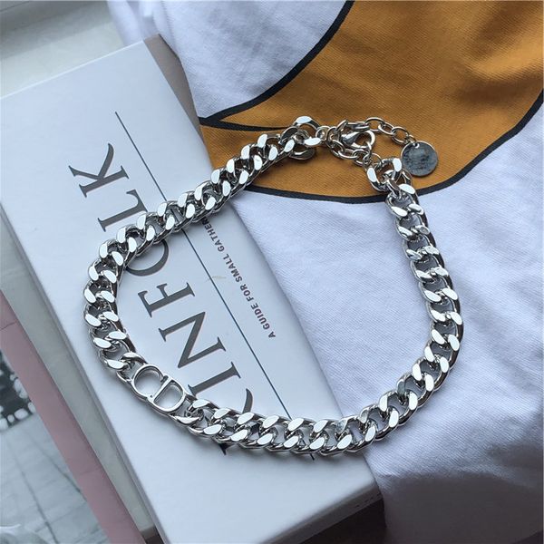 

ins personalized fashion letter cd thick chain necklace cold style street sall-match choker clavicle necklace, Silver
