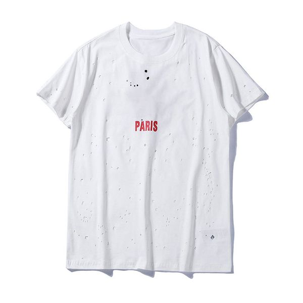 

fashion mens t shirt 2020 famous street hole polos short sleeve shirts 20ss men women couples style hip hop casual tee, White;black