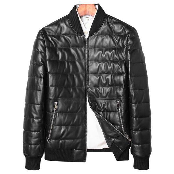 

men's leather & faux winter sheepskin coat men genuine jacket warm down jackets veste cuir homme 71c1709 yy288, Black