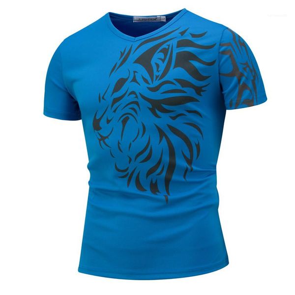 

mens tshirts fashion slim panelled short sleeve mens tees casual crew neck males clothing lion print designer, White;black