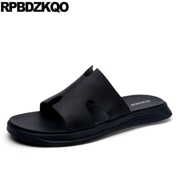 

slippers genuine leather slides slip on breathable sandals native italian runway designer shoes men, Black