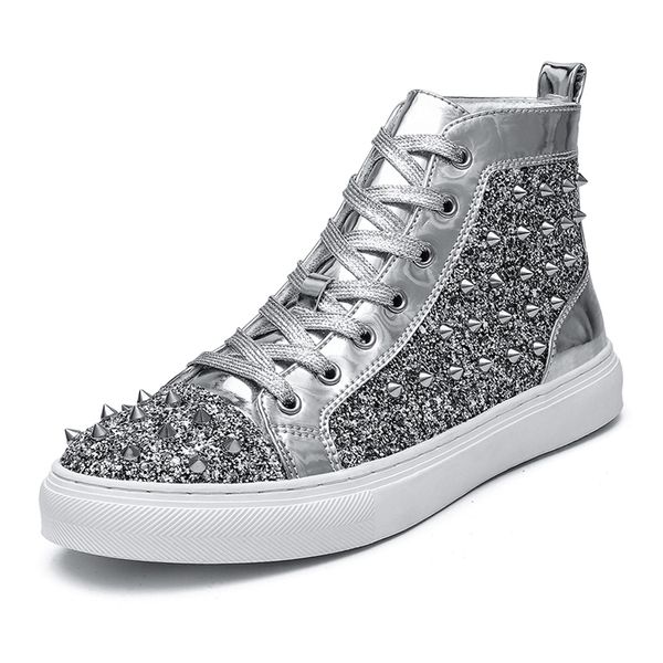 

men casual punk nightclub dress platform boots genuine leather rivet shoes flat shoe personality ankle boot chaussure homme bota, Black