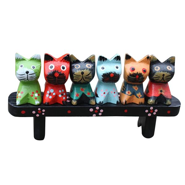 

6pcs multi colored wooden sculpture lover gift home decorative cat figurines