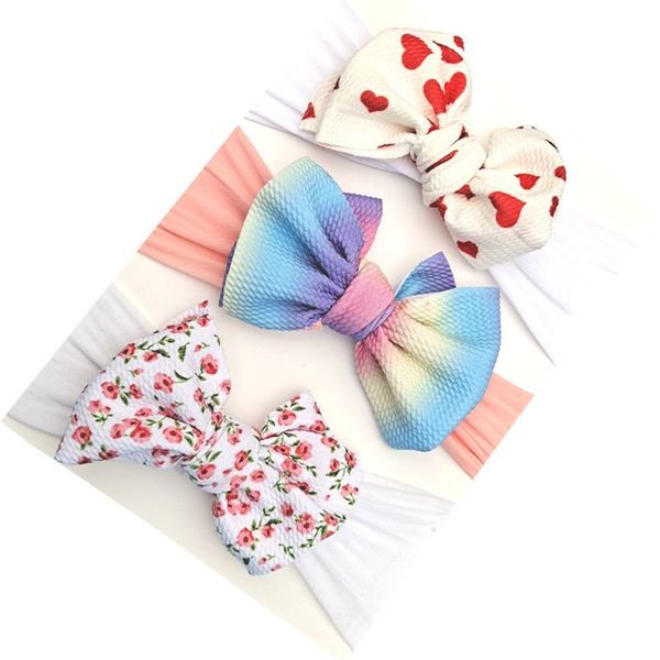 

3 pcs/set baby girls lovely bow hairband elastic wide headband stretch knot bandanas turban headdress clothing accessories, Slivery;white