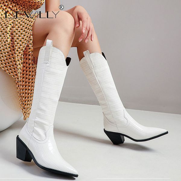 

lsewilly embossing faux leather mid long womens boots block high heel cowgirl western boots pointed toe winter shoes blue black