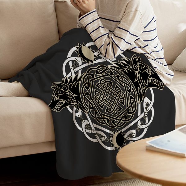 

viking wolf totem religion symbol black throw blanket soft comfortable velvet plush blankets warm sofa bed sheets 65