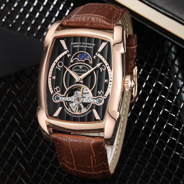

men's leather vintage automatic mechanical wrist watches casual men punk steampunk classic tourbillon todo man kurmali kol saati, Slivery;brown