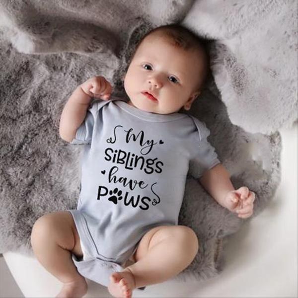 

my siblings have paws letter print newborn bodysuit baby short sleeves girls boys jumpsuits infant toddler funny clothes, Blue