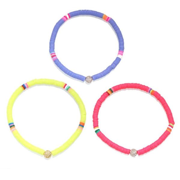 

boho multicolored polymer clay heishi beads flash cubic zirconia cz ball stretch bracelet women girl 2020 new fashion jewelry, Black