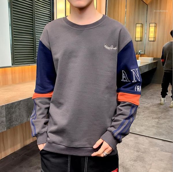 

длинных рукава man одежда мужского письма вышивание молодежь кофта пуловер лоскутная o-образный вырез мужчины топов повседневных завернутые, Black