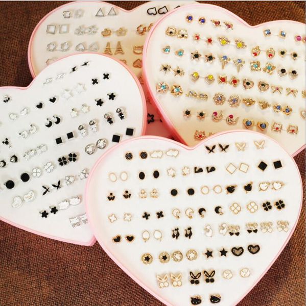 

jewelry earrings set for women five-pointed star heart stud earrings 36psc a set fashion of shipping, Golden;silver