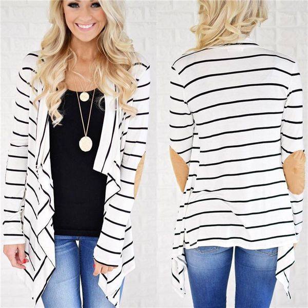 

striped panelled fashion loose irregular womens cardigan outerwears casual long sleeve females clothing womens designer jacket, Black;brown