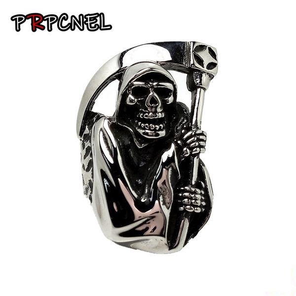 

cluster rings wholesale hip hop death skull biker ring stainless steel jewelry grim reaper motor mens, Golden;silver