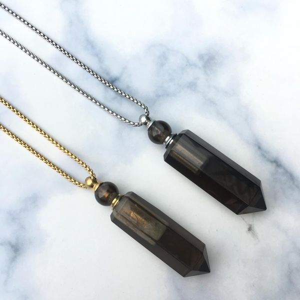 

crysta point necklace,point necklace,perfume bottle necklace,essential oil diffuser ,perfume bottle,dark brown quartz necklace, Silver