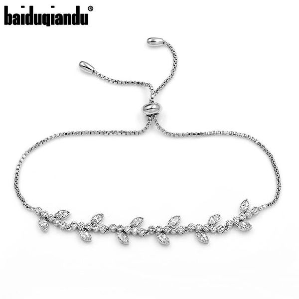 

baiduqiandu leaf shape cubic zirconia bracelet for women or bridesmaid, Black