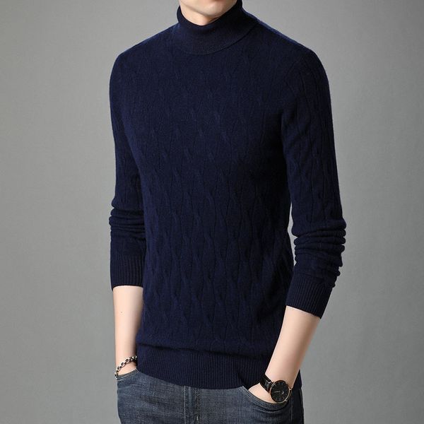

men's sweaters justar autumn 100% pure wool high collar jacquard fashion knitted korean bottom sweater, White;black