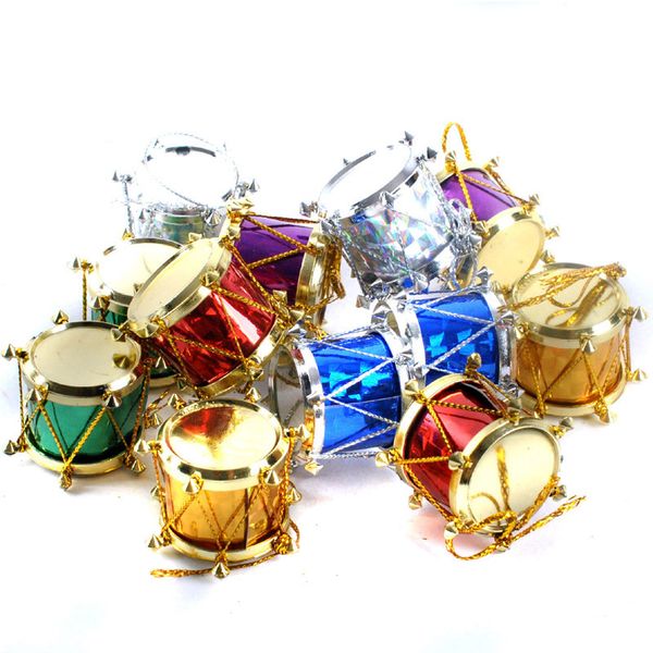

christmas decorations 12 pcs/bag 2.5cm laser small drum ornament colorful mini gift box tree pendant year ornaments decoration