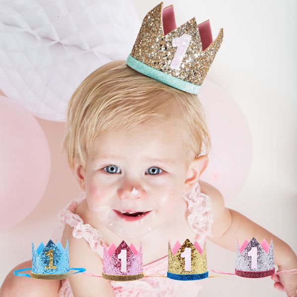 

1st birthday decor party supply silver birthday crown party hats kids girl boy one year princess crown headband baby shower