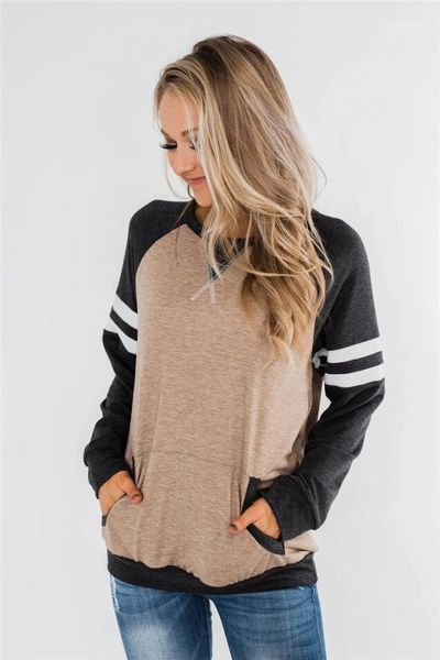 

contract color long sleeve big pockets sweatshirts casual female clothing autumn womens designer hoodie striped print, Black