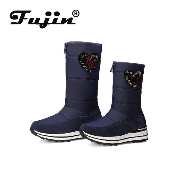 

fujin snow boots winter women platform dropshipping round toe thick bottom crystal down flat bottom fashion causal short boots, Black