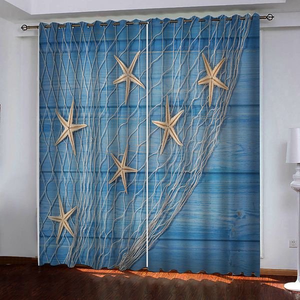 

custom 3d curtains wooden plank net starfish window curtains for living room bedroom decorative kitchen curtain drapes