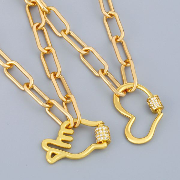 

flola gold filled heart necklace for women crystal screw clasp carabiner lock chain hand necklace wholesale jewelry gifts nker32, Silver