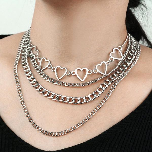 

multi-layer punk necklace suitable for women love multi-layer metal necklace accessories party gifts, Silver