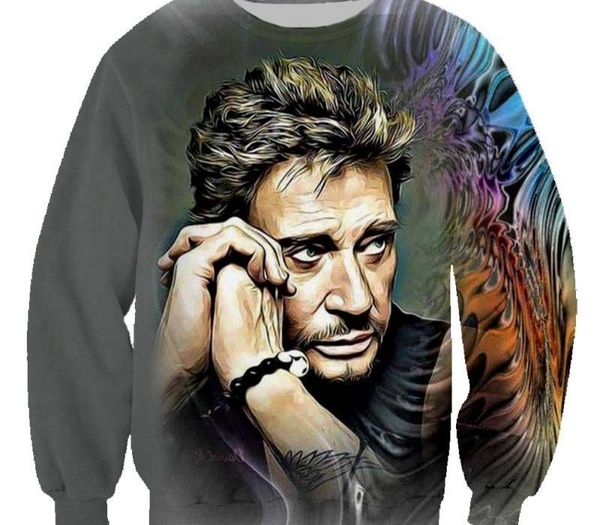 

french johnny hallyday sweatshirts 3d printed rock harajuku men pullover hoodies long sleeve crewneck streetwear hoody sudaderas, Black