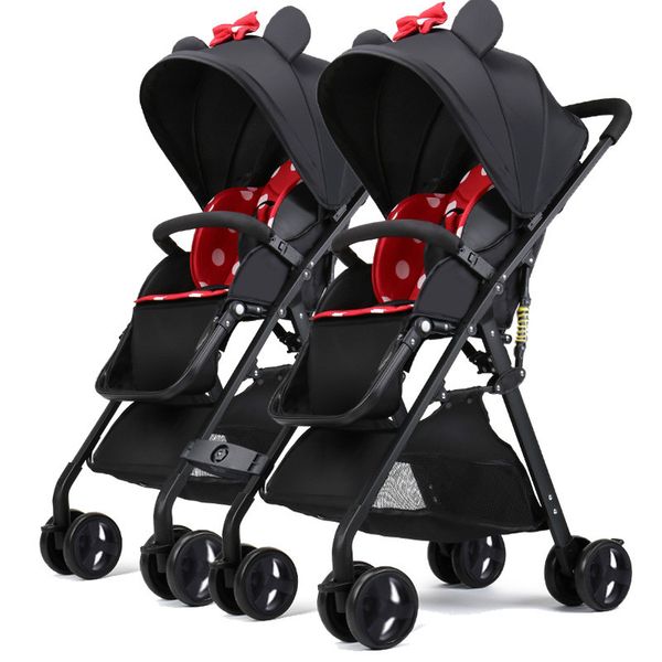 

2020 new cute twin baby stroller can sit can lying stroller folding pram twin detachable trolley foldable dolly
