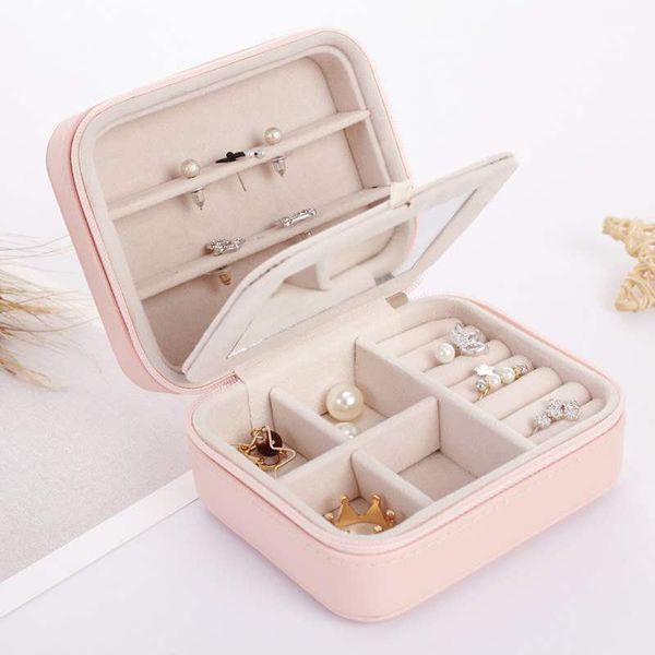 

new travel portable jewelry box fashion trend earring storage box designer creative jewelry leather simple popular gift box, Black;white