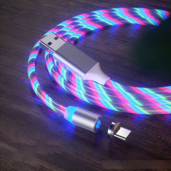 

2.1a led flowing light magnetic charging cable micro usb type-c charger cord for samsung huawei xiaomi