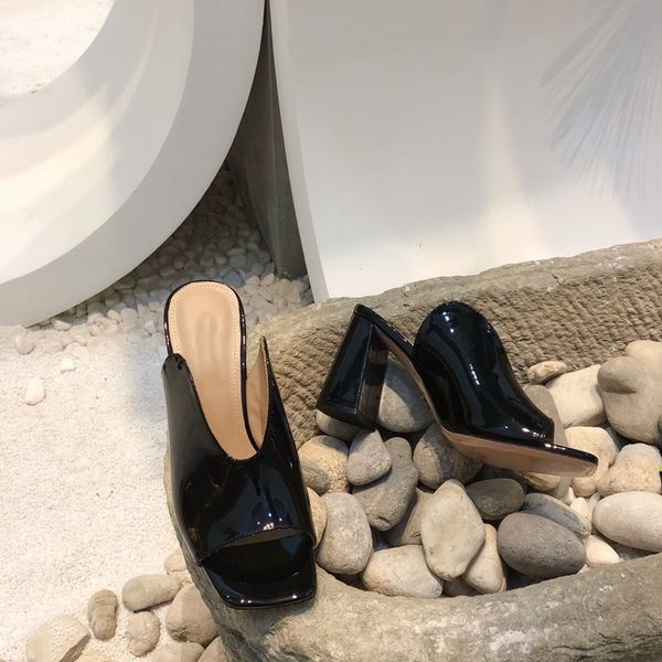 

woman slippers high heel solid color square toe ladies sandals fashion 2020 new summer outdoor luxury designer woman shoes, Black