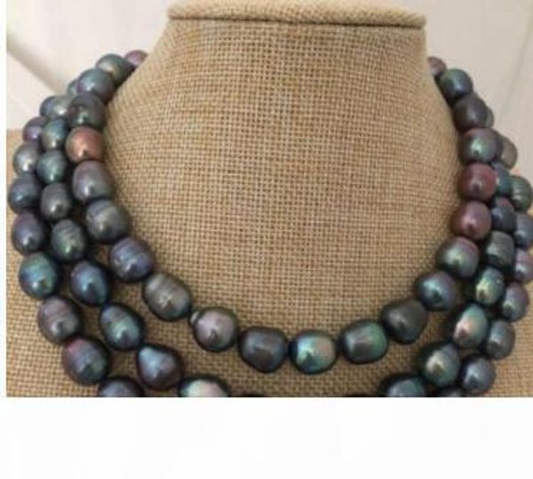

stunning 12-13mm tahitian black pearl necklace 38inch 925 silver