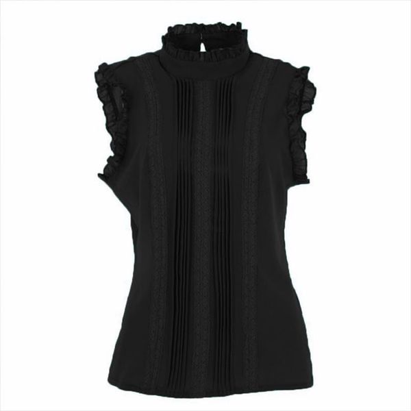 

women ruffle stand collar slim t shirt lady casual lace sleeveless shirt ladies tee green white chiffon