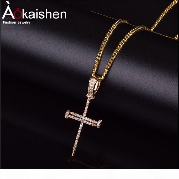 

nail cross pendant necklace hip hop jewelry seller men women's cubic zircon for rope chain colors for drop shipping, Silver