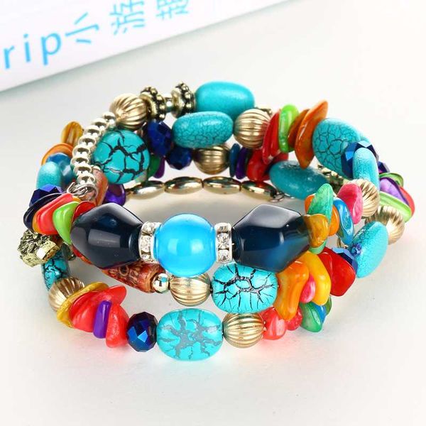 

bohemian for women beaded geometric natural stone multi-layer bracelet bangle for beach vacation party bracelet jewelry gift ins, Golden;silver