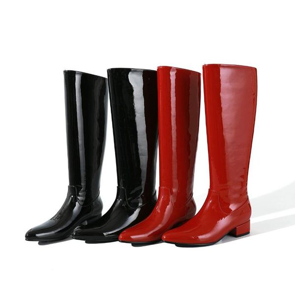 

sklfgxzy new style knee-length rider boots genuine leather female boots women's red black cowhide women's shoes