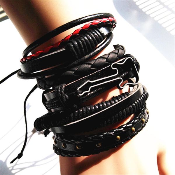 

guitar wing feather ethnic ethnic handmade brown bronze leather men bracelets women fashion bangle male infinity jewelry, Red;blue