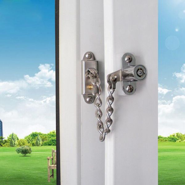 

silver stainless steel window chain lock guard door restrictor child safety security chain lock with key set