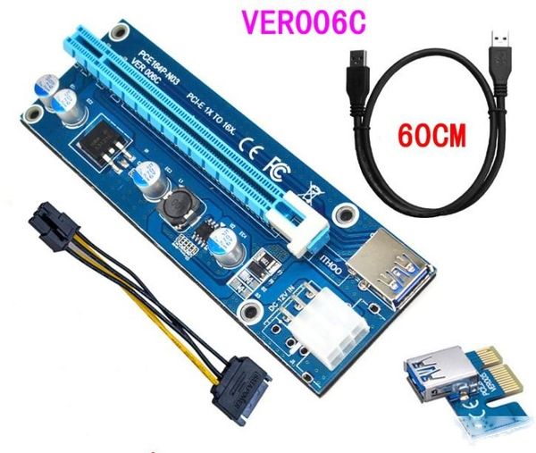 

pci-e express extender riser card adapter 1x to 16x w/6 pin power cable usb 3.0 ports cables ver006c 60cm llfa