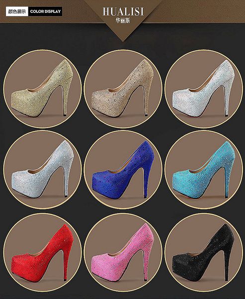 

2020 new style crystal wedding shoes waterproof platform crystal thin heeled bridesmaid nightclub high-heeled shoes large size small size br, Black