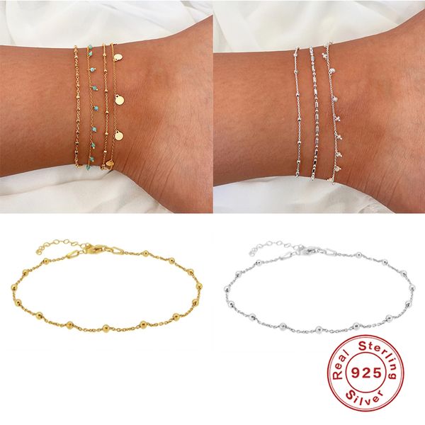 

925 sterling silver foot anklets leg chain ankle bracelets for women lovers' valentine's day minimalist gifts fine jewelry, Red;blue