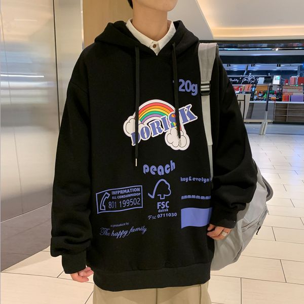 

spring autumn 2020 skateboard casual new men's hip hop hoodies sweatshirts streetwear print brand fashion clothe kg-20, Black