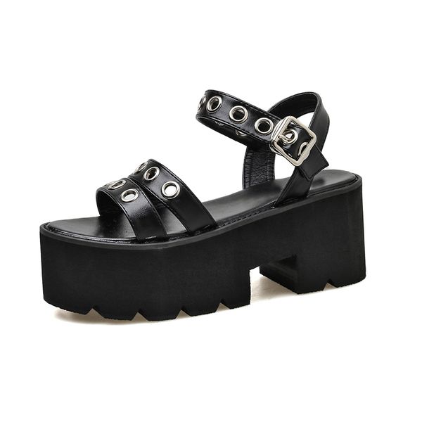 

sandalle femme block heels summer womens shoes 2020 sandals punk shoes open toe heels summer sandals gladiator women ymb135-1, Black